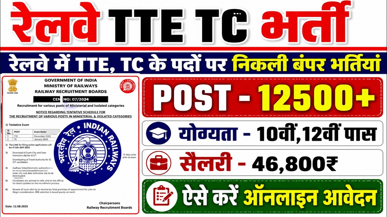 Railway TC (Ticket Collector) TTE Recruitment 2026 | RRB TTE Vacancy 2026 | Railway TC Vacancy 2026