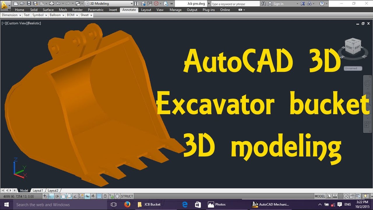 JCB Excavator bucket AutoCAD 3D modeling tutorial | AutoCAD 3D Modeling 1