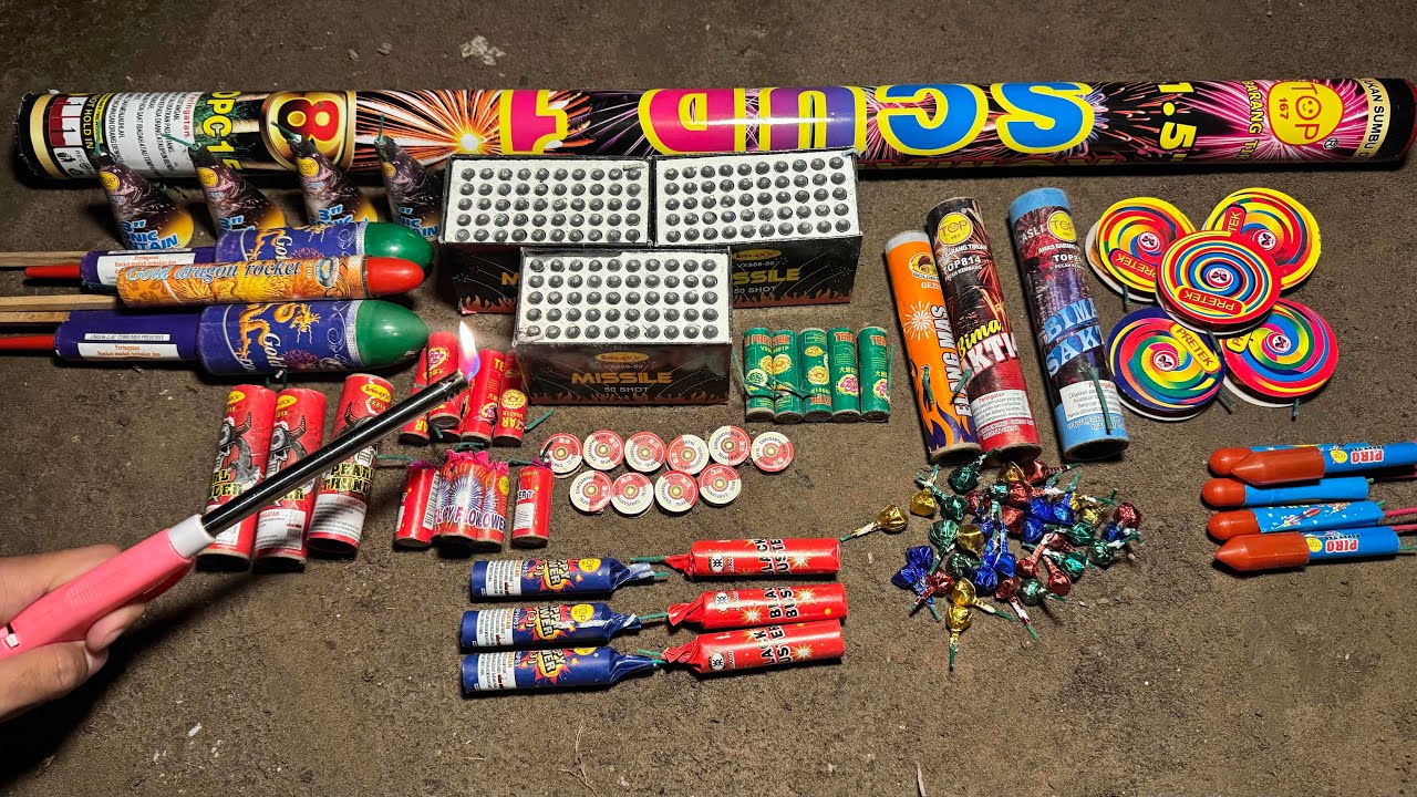 NYUMET MERCON DAN PETASAN ROMAN CANDLE,MISIL 50 SHOT,ROKET,GANGSING,TELUR DINO MALAM HARI!!! SERU