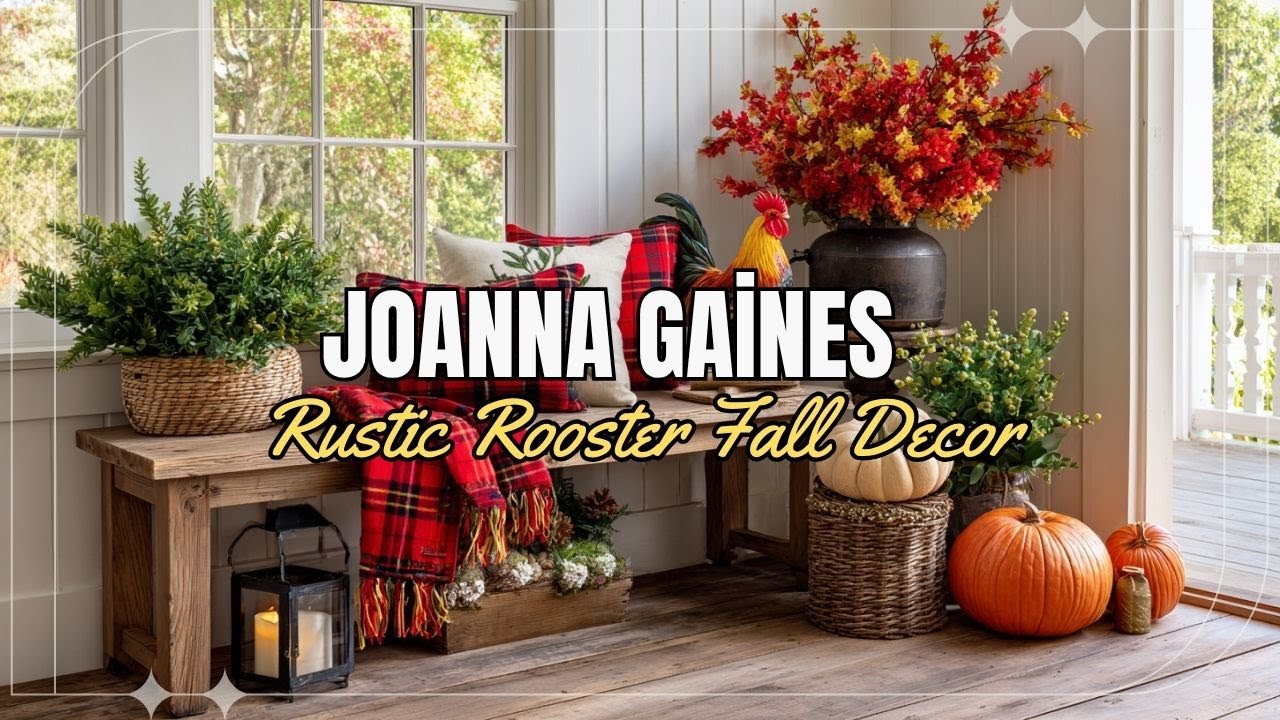 Rustic Rooster Fall Decor | Joanna Gaines’ Vintage Farmhouse Decor with Red Plaid Accents