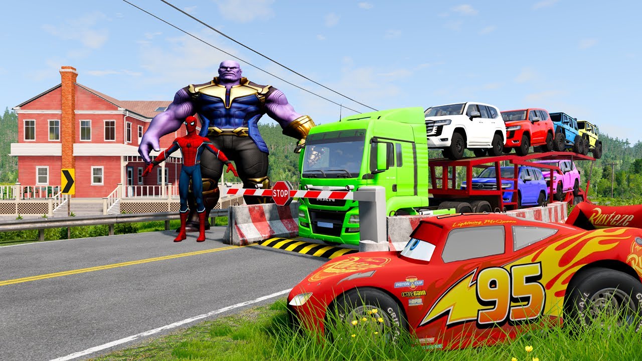 Flatbed Truck McQueen | Transportation with Truck - Pothole vs Car #12 | BeamNG.Drive Gameplay