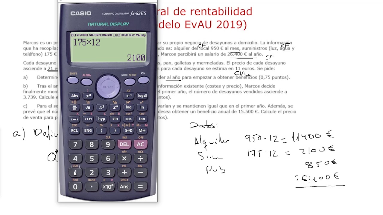 Tema 4: Ejercicio umbral de rentabilidad EvAU 2019 (apartado a)