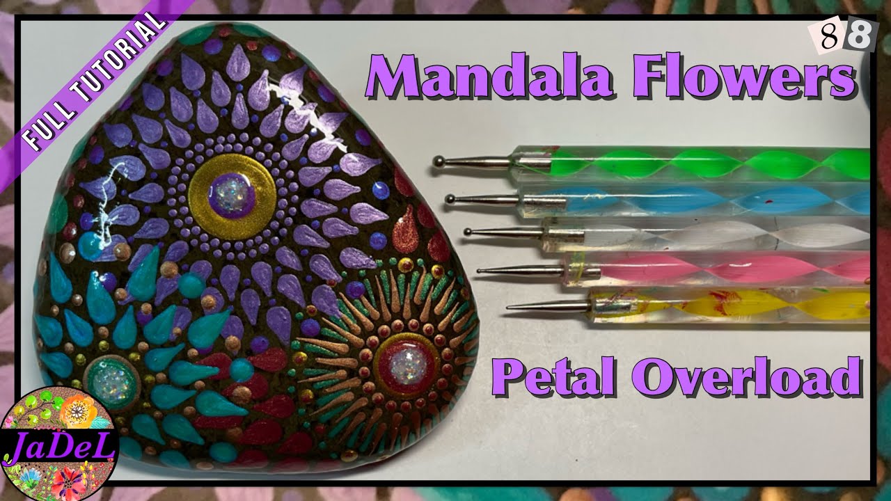 Overlapping Mandalas | Mandala Flowers Petals teardrops | Mandala Dot Art Rock Painting Tutorial