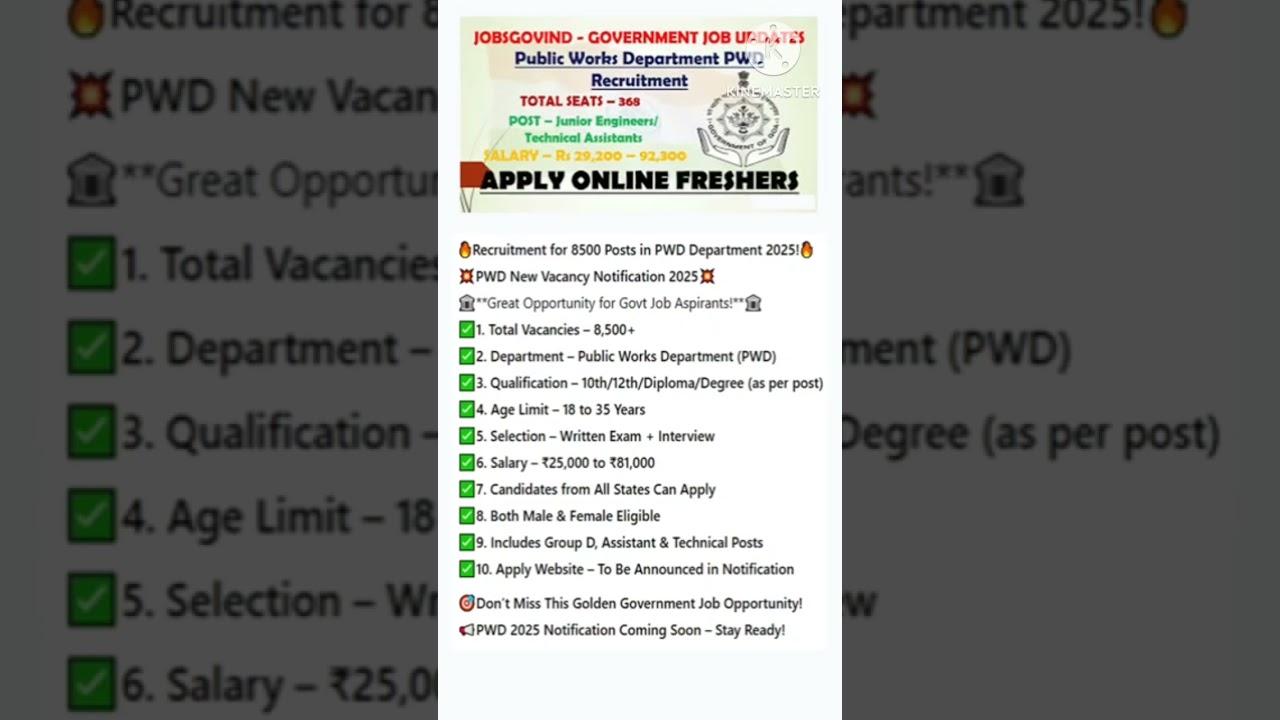 PWD Department Recruitment 2025 | Latest Govt Job Updates | Hi-Tech Jobs #shots