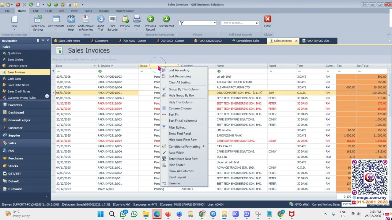 how to check single e invoice status and consolidated e invoice status in QnE Optimum
