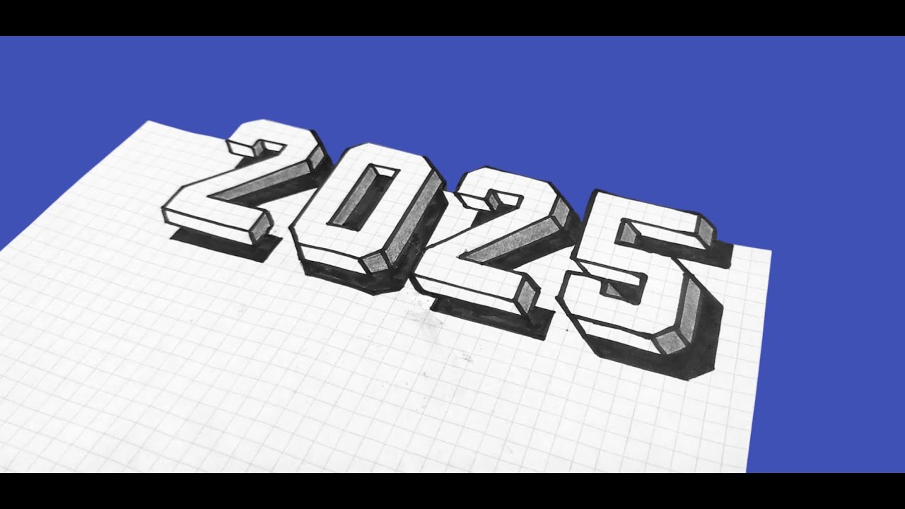 رسم ثلاثي الأبعاد للعام الجديد 2025/Happy New year 3d Drawing
