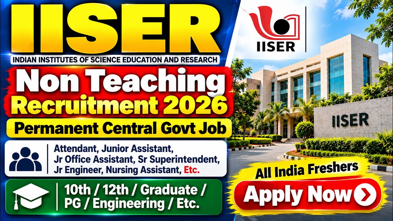 IISER Non Teaching Recruitment 2026 🎯 Permanent Central Govt Job 😍 10th/12th/Graduate Apply