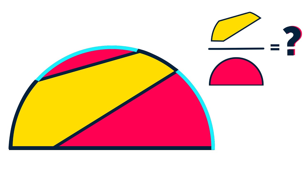 Qual é a razão entre a ÁREA amarela e a área do SEMI-CÍRCULO? | Geometria Plana