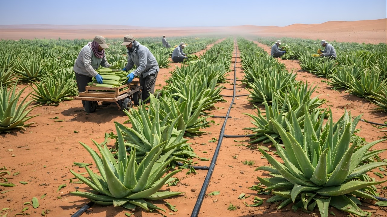 Unbelievable! Growing Aloe Vera in the Desert — How Aloe Vera Gel Is Made on a Massive Scale