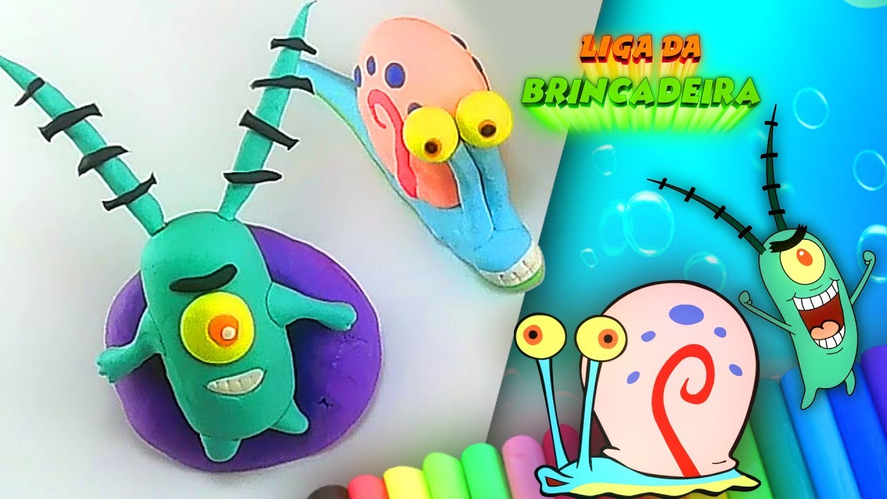 MASSINHA DE BRINCAR - PLANKTON E O GARY CARACOL DO BOB ESPONJA - massinha play doh - infantil