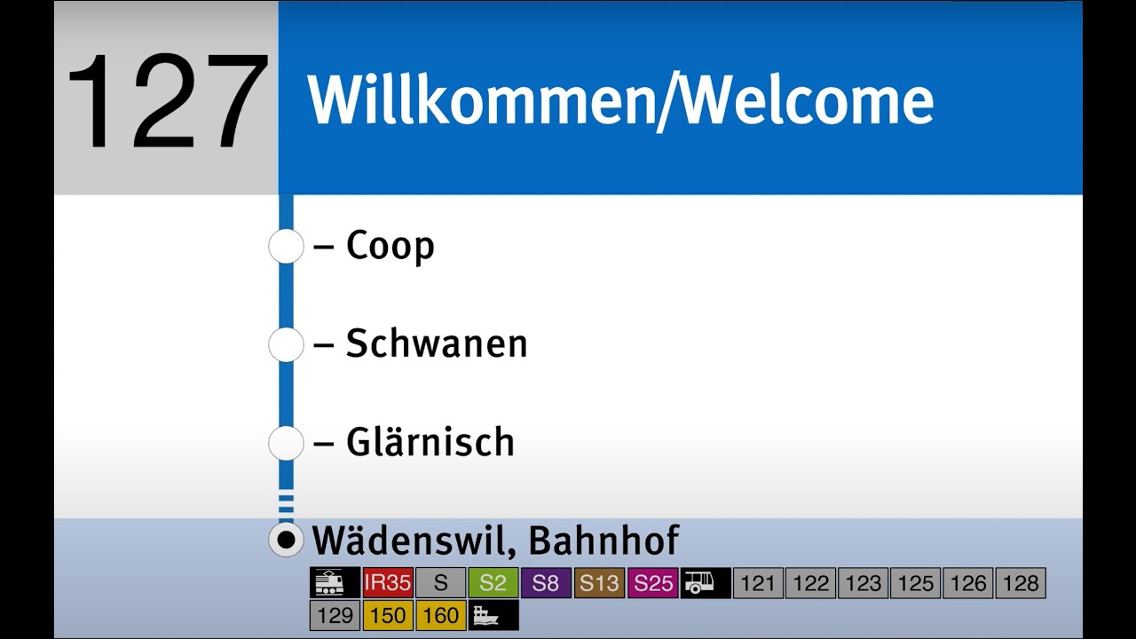 SZU Ansagen » 127 Wädenswil, Bhf. | RK via Tiefenhofweiher - Frohmatt | Zimmerbergbus | SLBahnen
