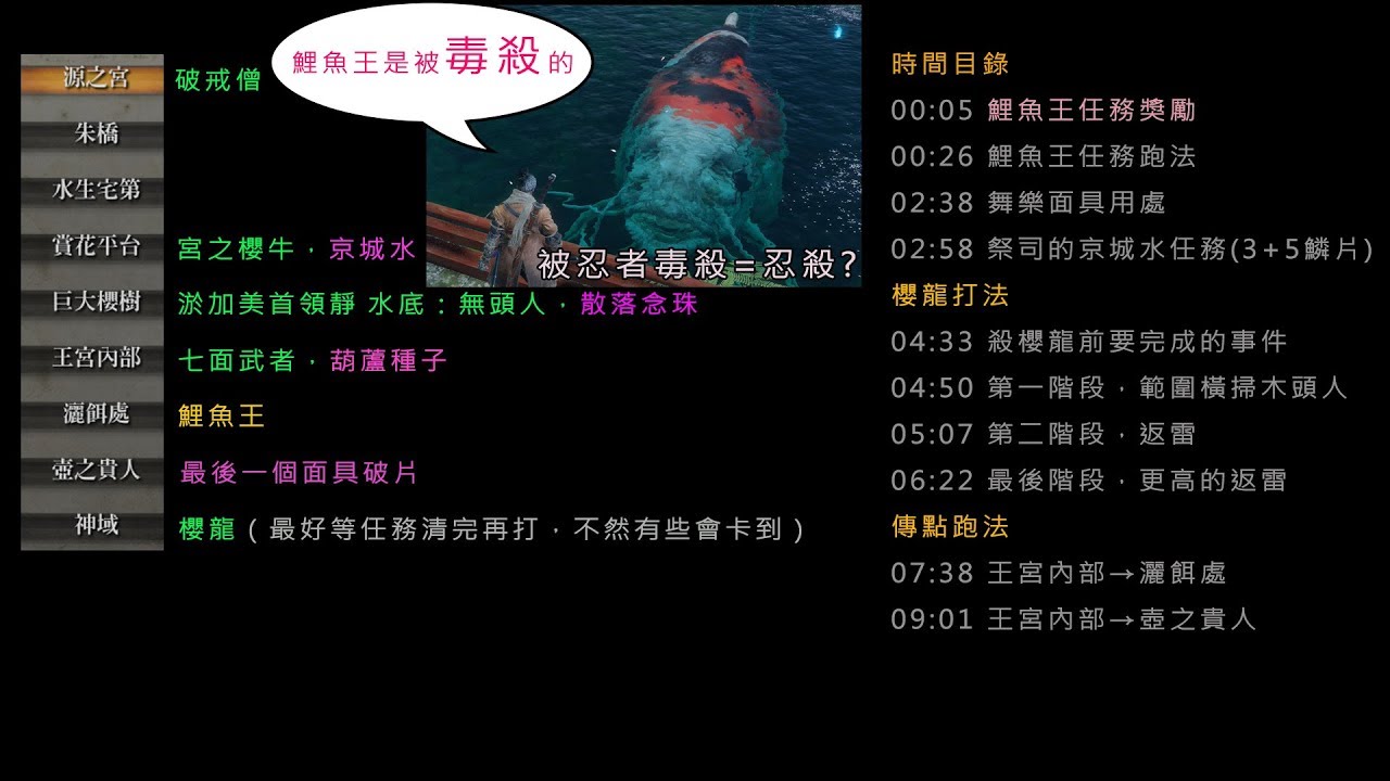 ＃21【隻狼1.02版】源之宮-鯉魚王任務說明&舞樂面具用途&櫻龍打法