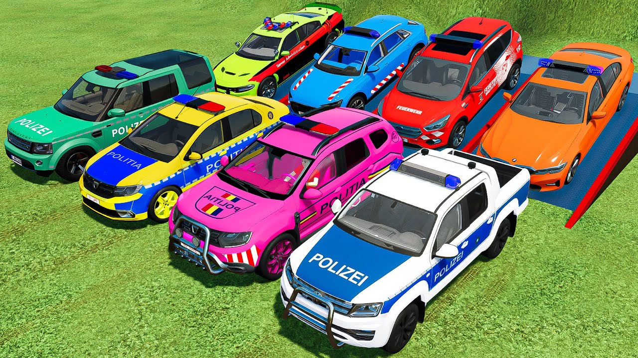 POLICE CARS OF COLORS ! DACIA, RANGE ROVER, BMW, VOLVO, VOLKSWAGEN POLICE CARS TRANSPORTING ! FS22