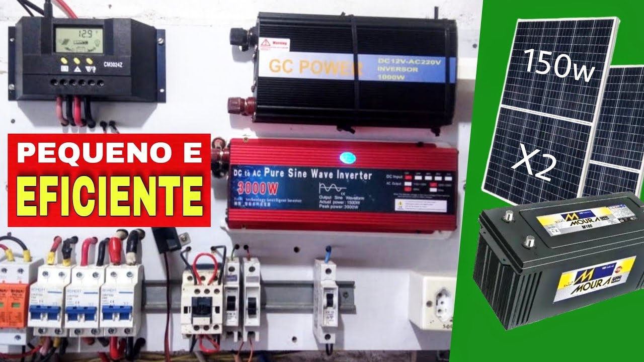 Energia solar com 2 placas de 150w 2 inversores e uma bateria de 150ah | José Severino