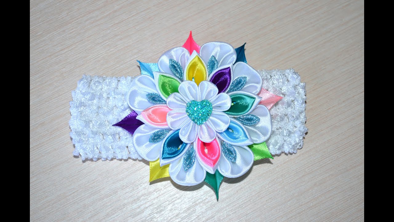 Повязка на голову для девочки канзаши мастер класс DIY headband for girl handmade kanzashi