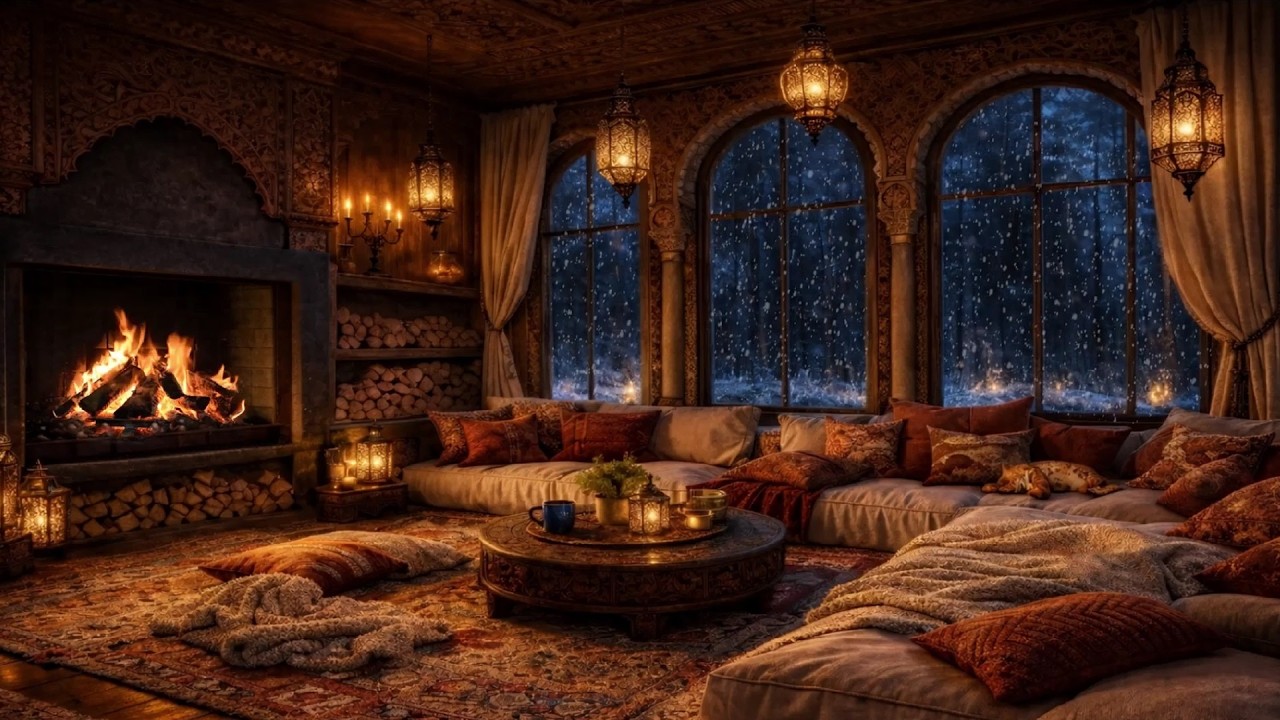Cozy Winter Night by the Fireplace ❄️ Snow Falling | Relaxing Ambience for Sleep, Study & Relax