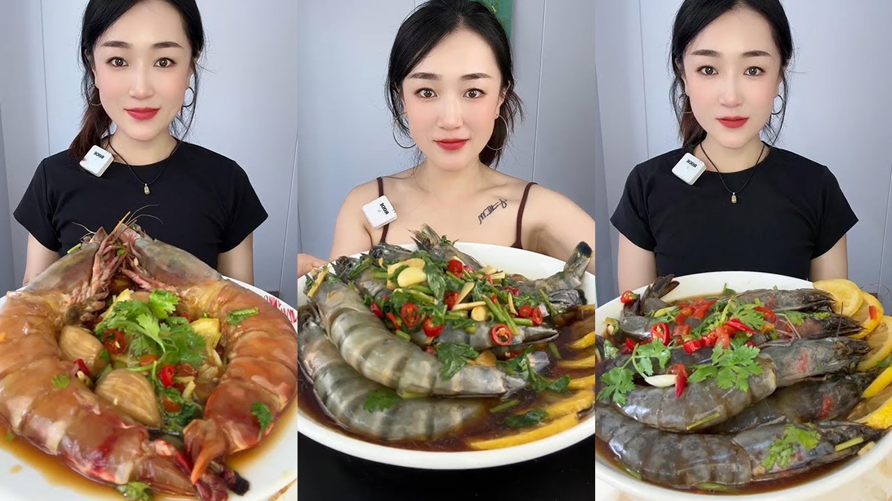 【Yummy】Eating show：Large Black Tiger Shrimp+Thai Shrimp🍋🦐🌶🧄#mukbang#Seafood#asmr