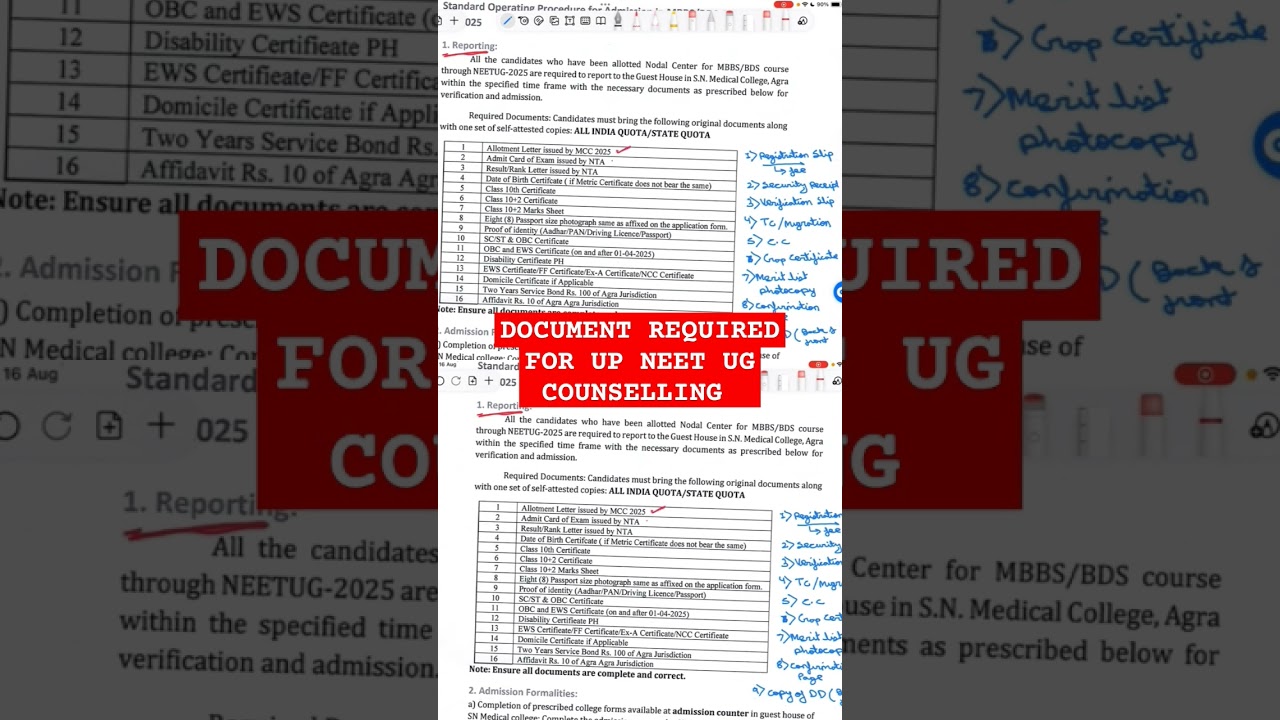 DOCUMENT REQUIRED FOR UP NEET UG COUNSELLING 2025 #mbbsprivatecolleges #medicalcounselling