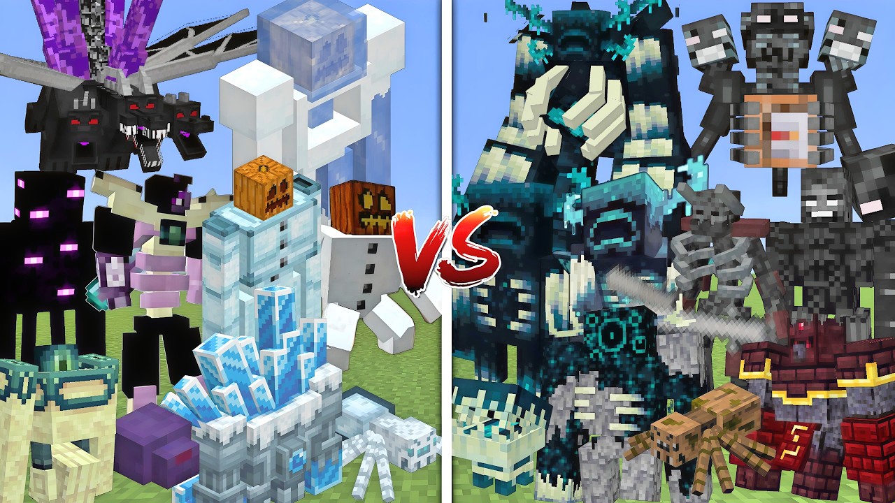 ALL MUTANT ENDERMANS & SNOW GOLEMS VS ALL MUTANT WARDEN & WITHER SKELETONS MOBS BATTLE IN MINECRAFT