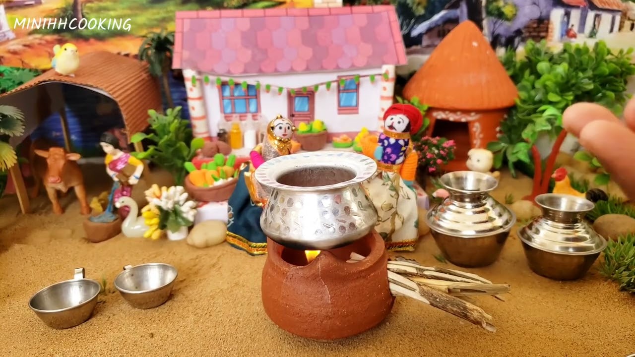 miniature tea making village house model/mini tea maker/tea time/mini village cooking model/tiny tea