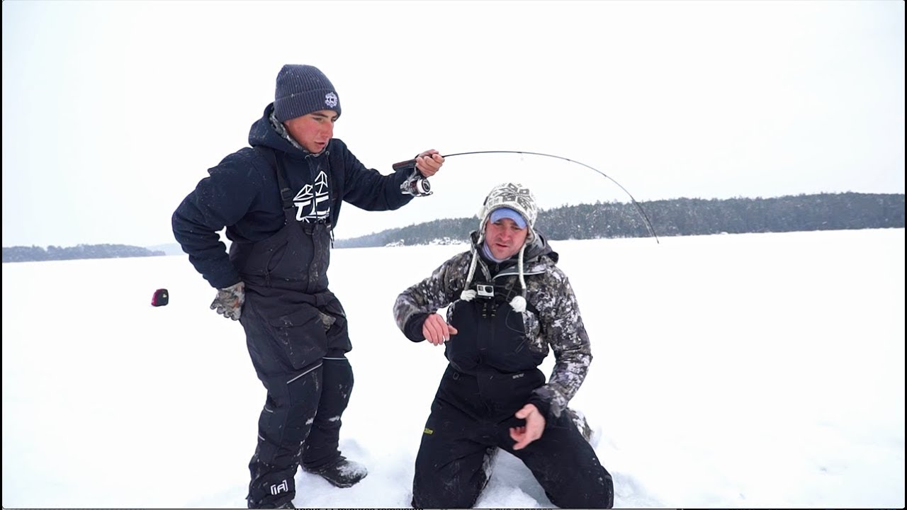 Lake Trout Ice Fishing in a SNOW STORM!?!?!