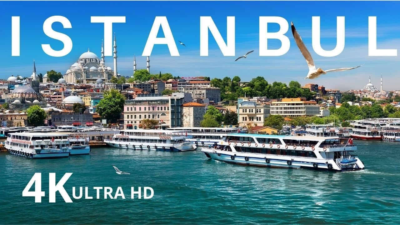 FLYING OVER ISTANBUL (4K UHD) | Beautiful Aerial View with Relaxing Piano Music | Bosphorus
