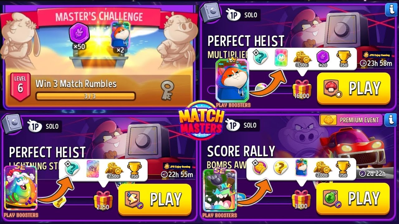 Master's Challenge Complete/3Solo/ Multiplier Mushrooms/Lightning Strike+Rainbow/Bombs Away+Rainbow