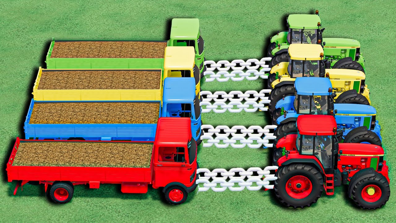 Work With COLORS - SILAGE TOWING TRUCKS with John Deere TRACTORS ! FS25