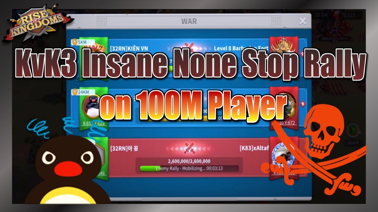 KVK 3 Insane None Stop Rally on 100M Player (BiBiTuNuCciU) | Rise of Kingdoms
