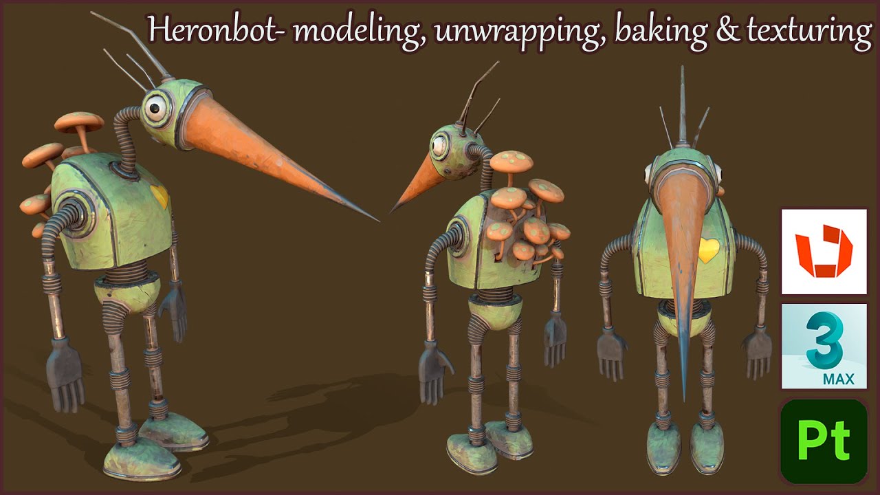 Modeling, Unwrapping & Texturing a Cute Stylized Heronbot Character