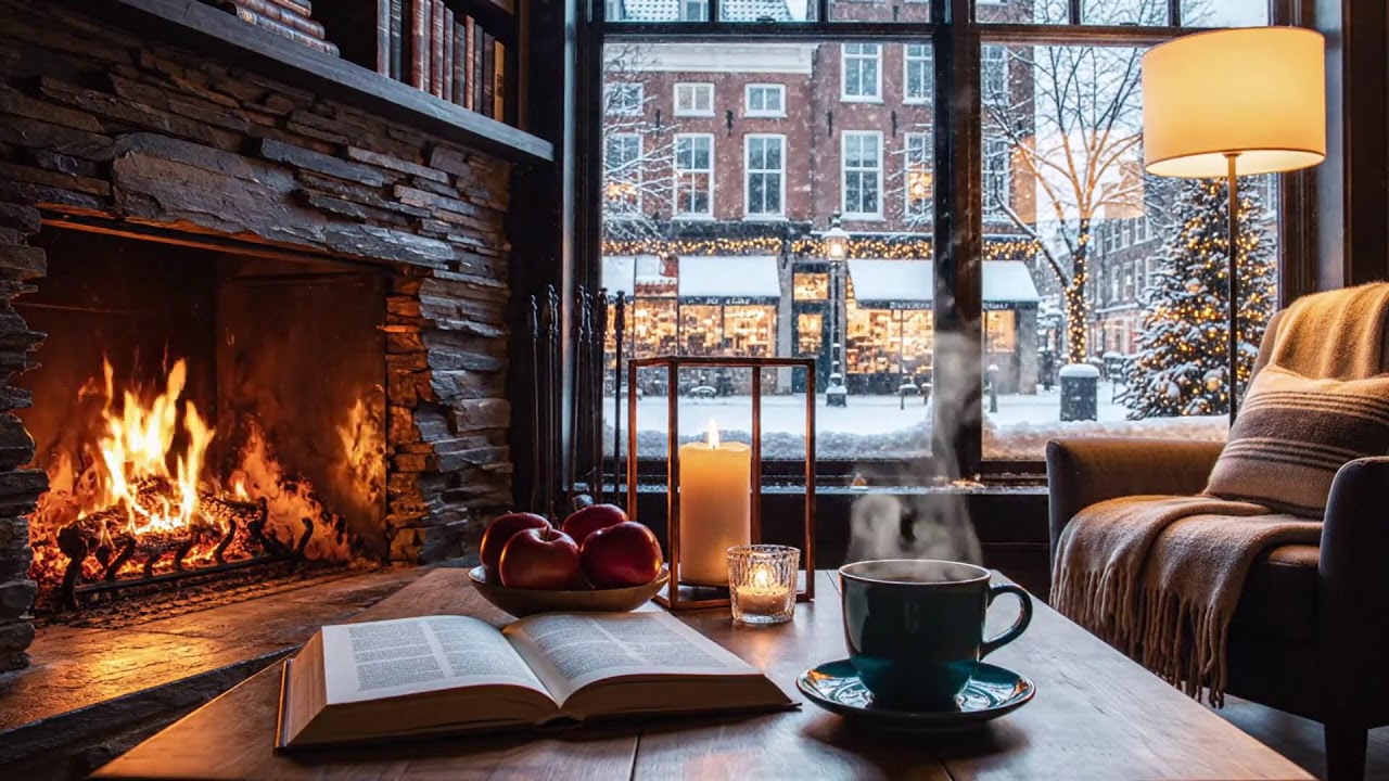 A Quiet Winter Café ❄️ Slow Jazz & Crackling Fireplace for Deep Concentration