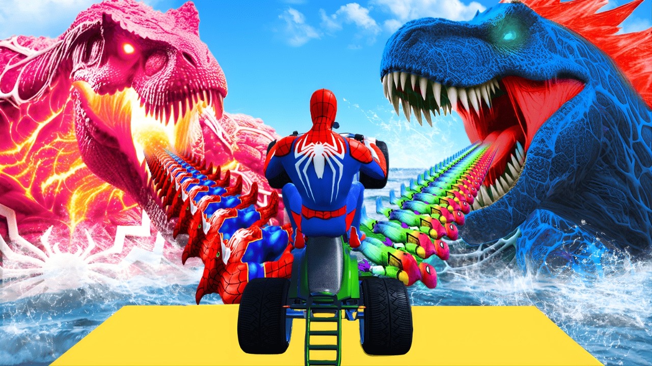 الرجل العنكبوت انقاذ باتRAINBOW SPIDER-MAN Rescue Dinosaurs Funny Game Epic GTA 5 superheroes