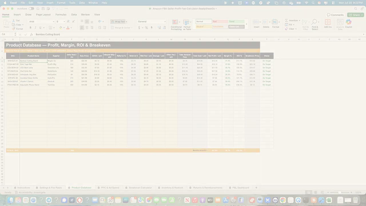Amazon FBA Seller Profit & Fee Calculator &mdash; Full Walkthrough Tutorial (Excel & Google Sheets)