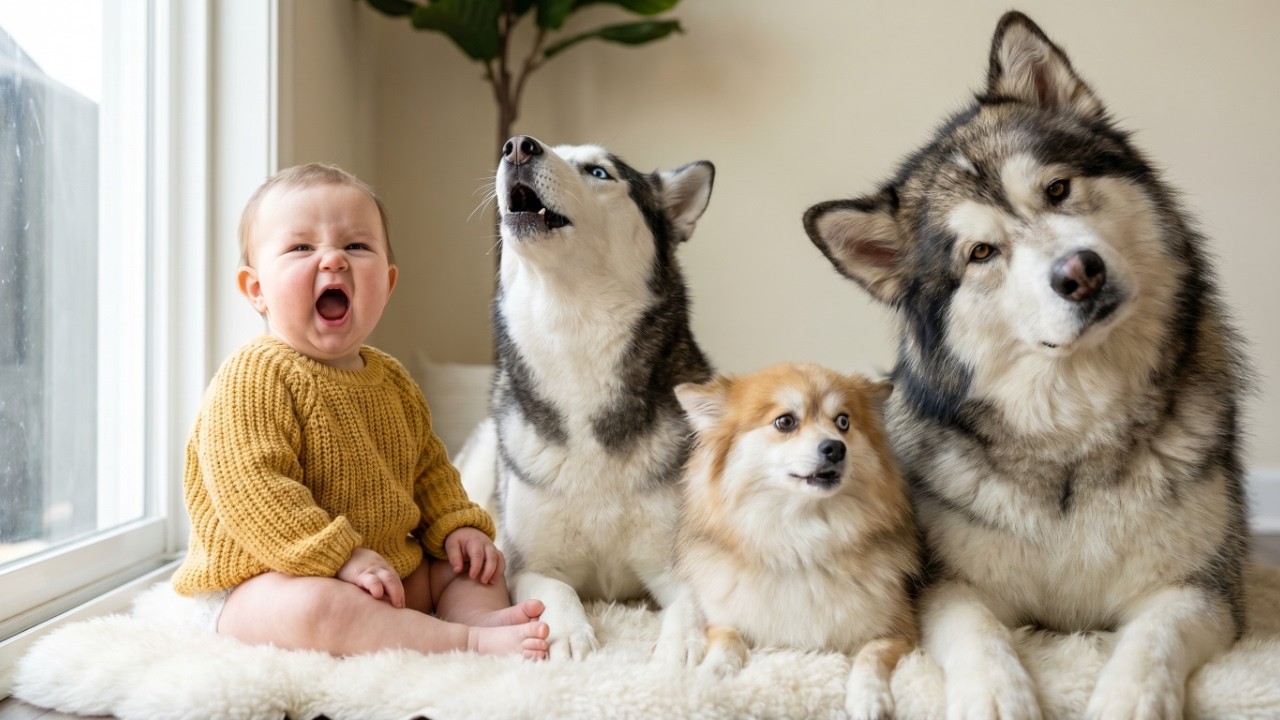 Baby Barks at 10 Husky Breeds & They Answer Back! 🐶😂