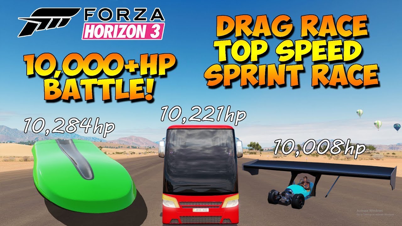 Forza Horizon 3 - 10,000HP+ Ultimate Battle! UFO vs Plane vs Bus - INSANE ACCELERATIONS!