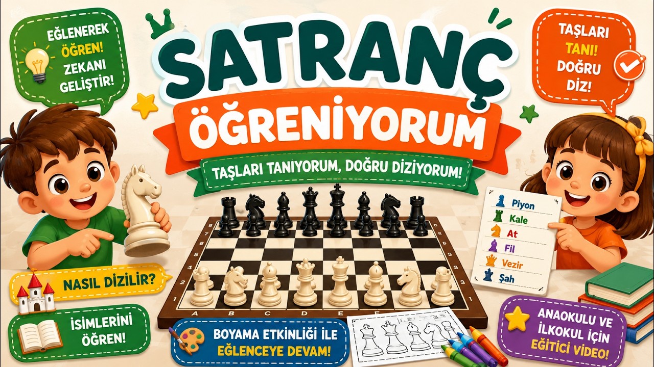 Okul öncesi ve İlkokul için Satranç - Satranç Taşlarını Tanıyalım ve Dizelim