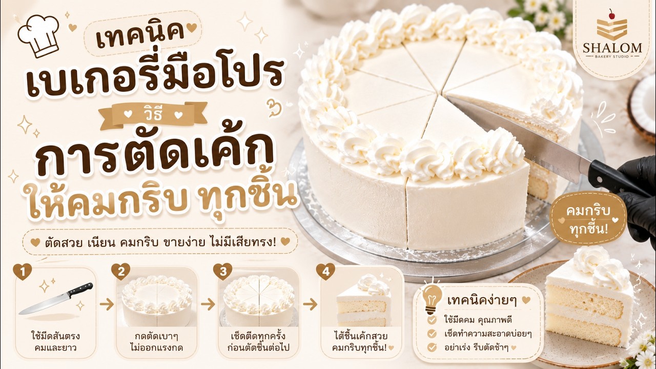 Ep : 8 วิธี การตัดเค้กให้ คมกริบทุกชิ้น  | เทคนิคการทำเบเกอรี่ “ที่คุณต้องรู้”