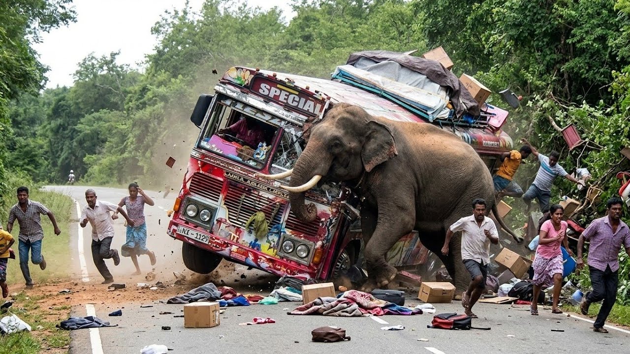 Terrifying Elephant Attack On Bus! | Wild Elephant Rampage On Highway