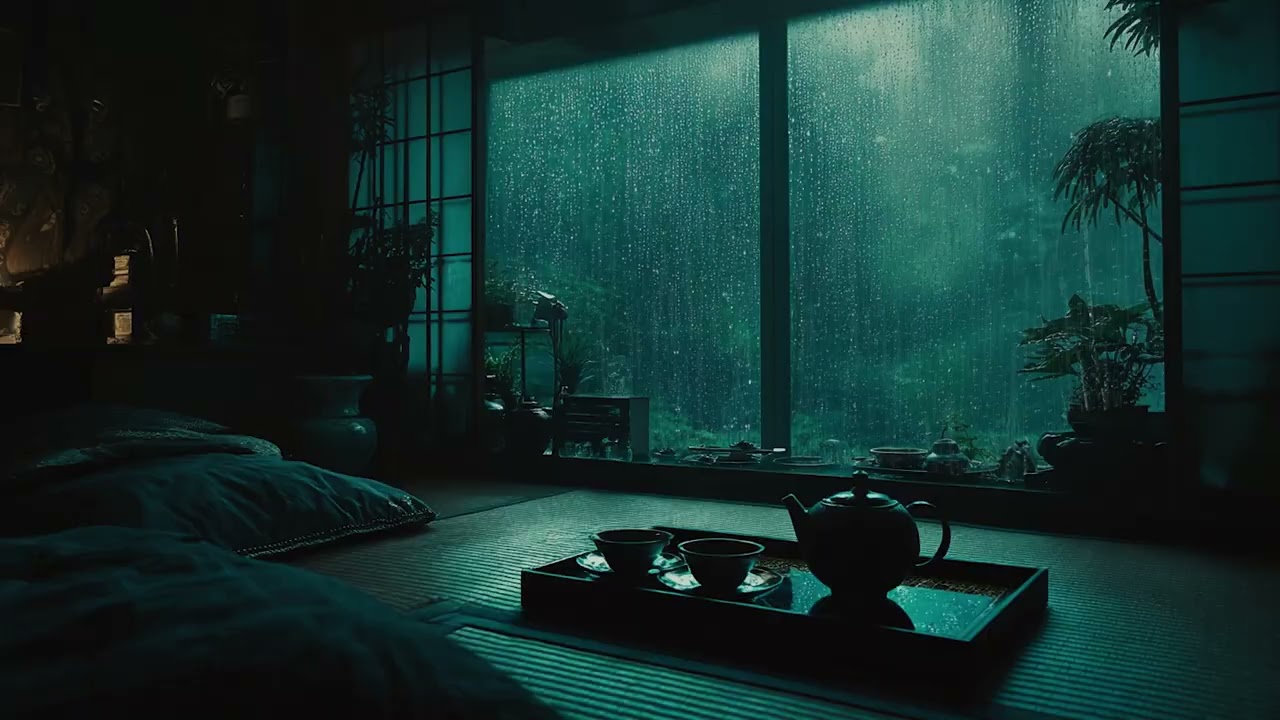 Heavy Rain in a Dark Bedroom (No Ads) | Peaceful Night Sounds for Deep Sleep & Relaxation 🌙☔