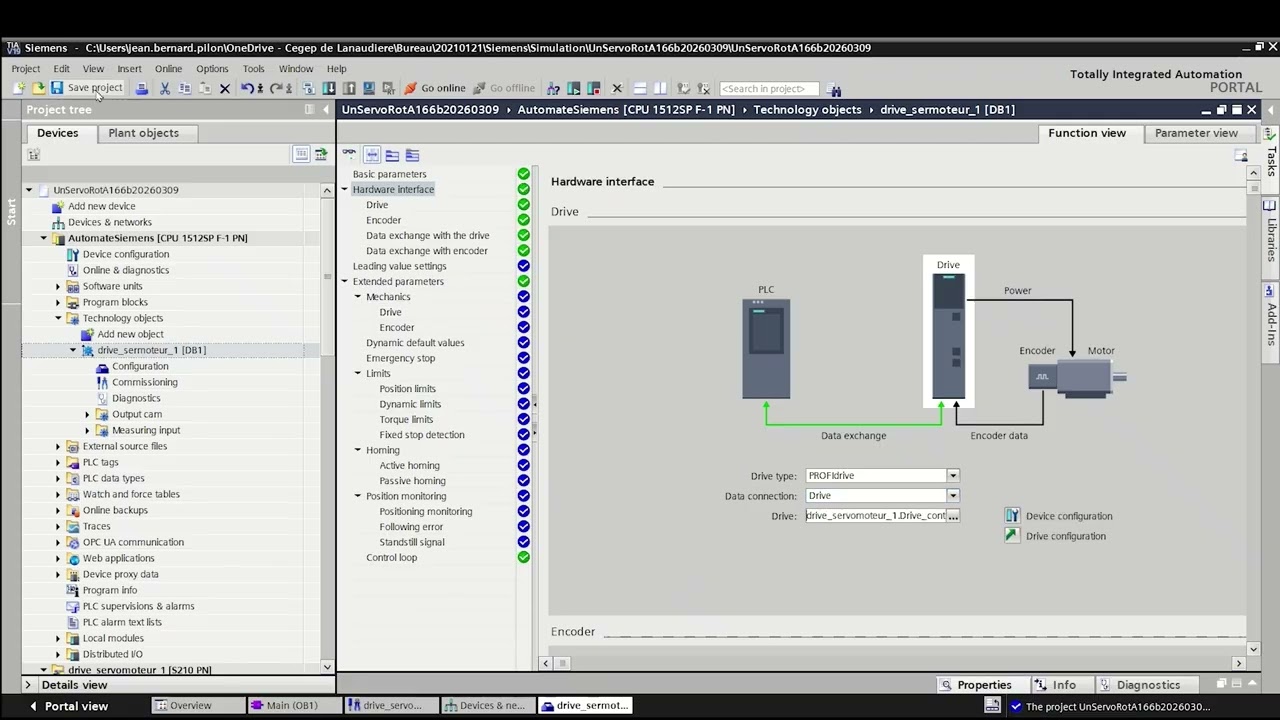Confirguration d'un variateur servo S210 de Siemens en mode rotatif