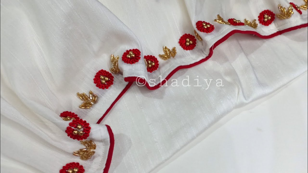 Easy simple saree border embroidery with beads and thread|hand embroidery simple saree design