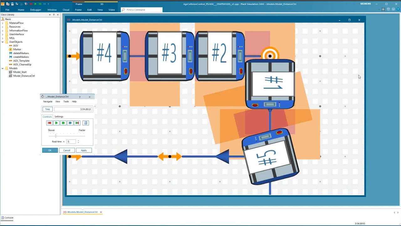 Tecnomatix Plant Simulation Tutorial: Collision control basics with free-moving AGVs