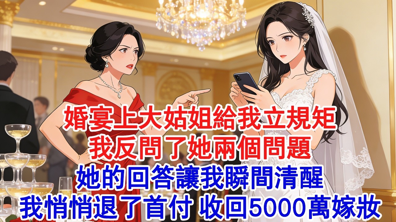 【情感故事】婚宴上大姑姐給我立規矩，我反問了她兩個問題。她的回答讓我瞬間清醒，我悄悄退了首付。收回5000萬嫁妝，婆家亂成一團，給我打了99個電話！#小說 #愛情 #故事