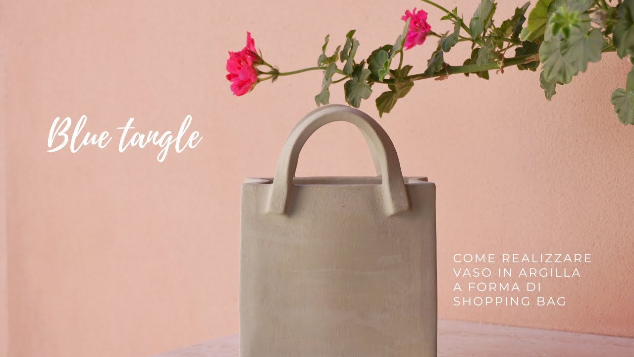 Come realizzare vaso in argilla a forma di shopping bag #ceramicart #potteryvideo #handmadeceramics