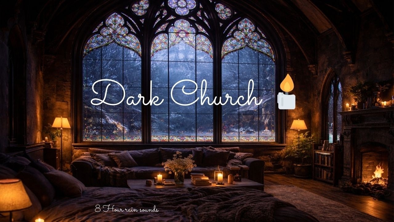 🌧️Dark Rainy Church Apartment / Rain Ambience / 8 Hour Sleep Sounds 💤 🌙