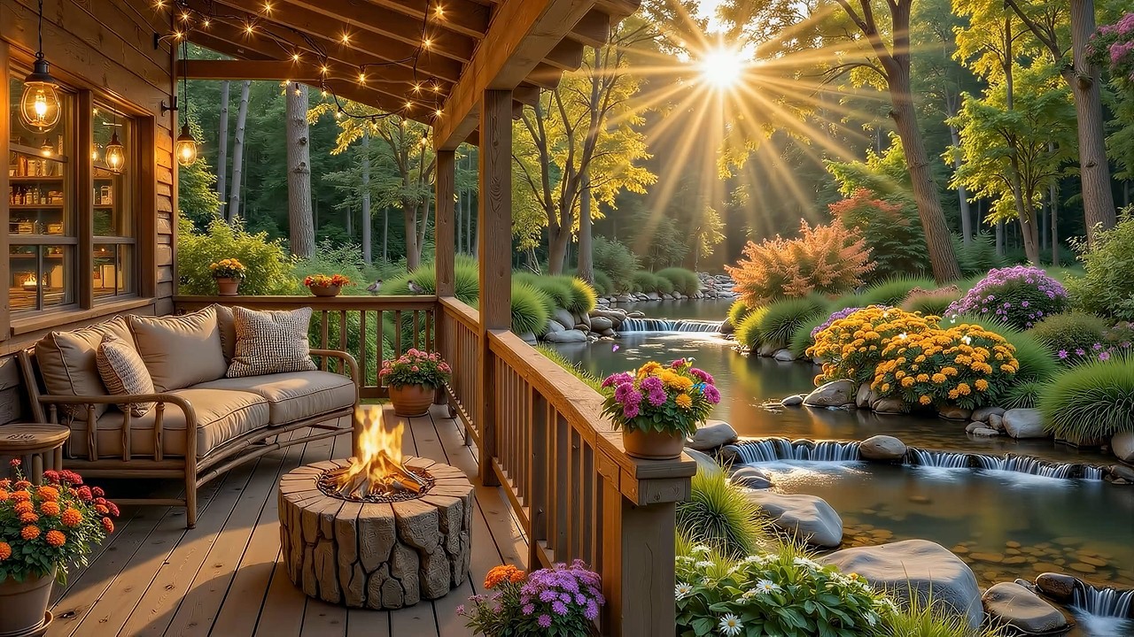 Peaceful Piano Spring Porch View 🌷Smooth Piano Instrumental Music for Relaxing, Studying, Working