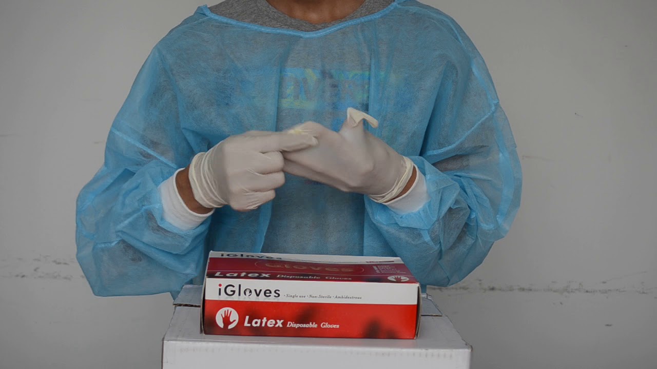 Milky white latex disposable gloves stretching product details
