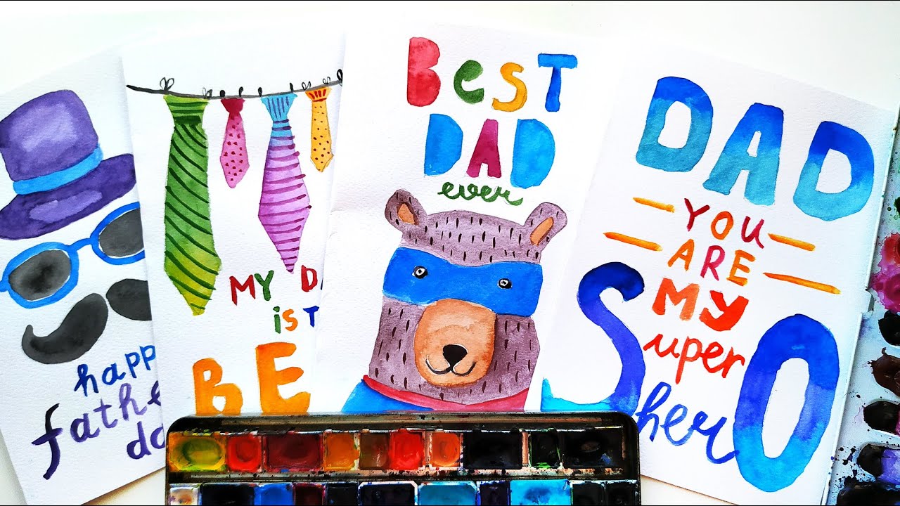 DIY Watercolor Fathers Day Cards Ideas - Easy Watercolor Painting \Gifts for Dad