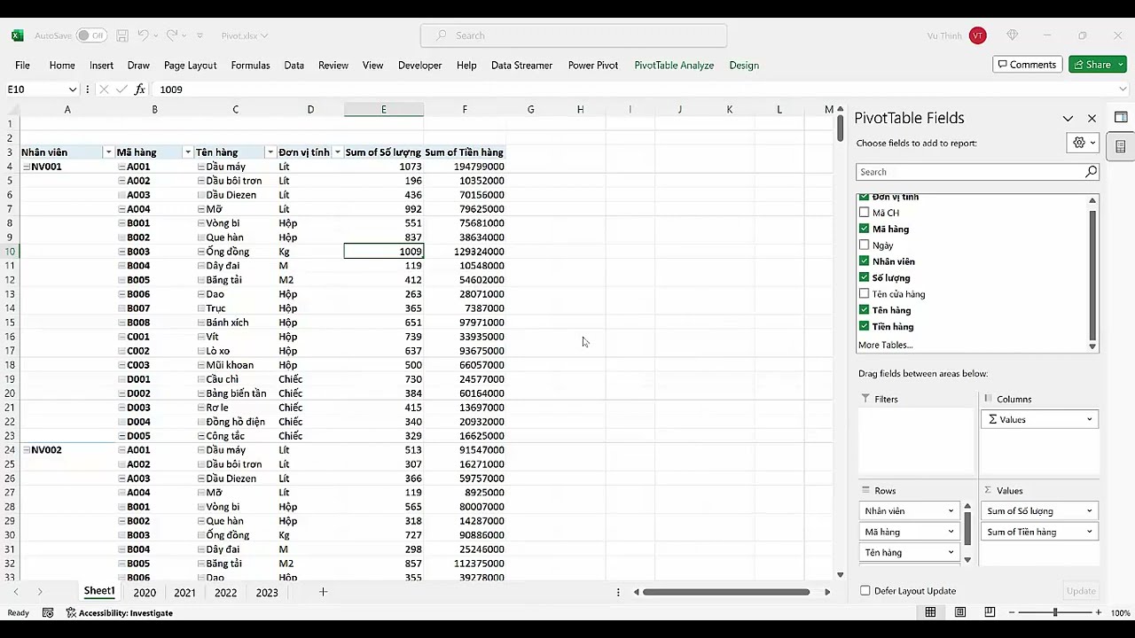 Hướng dẫn gộp dữ liệu từ nhiều sheet cùng cấu trúc bằng Power Query và tạo kết nối sang Pivot Table