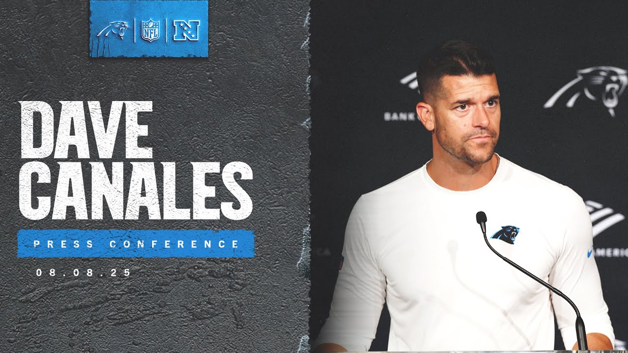 Dave Canales speaks to the media after preseason matchup with the Cleveland Browns